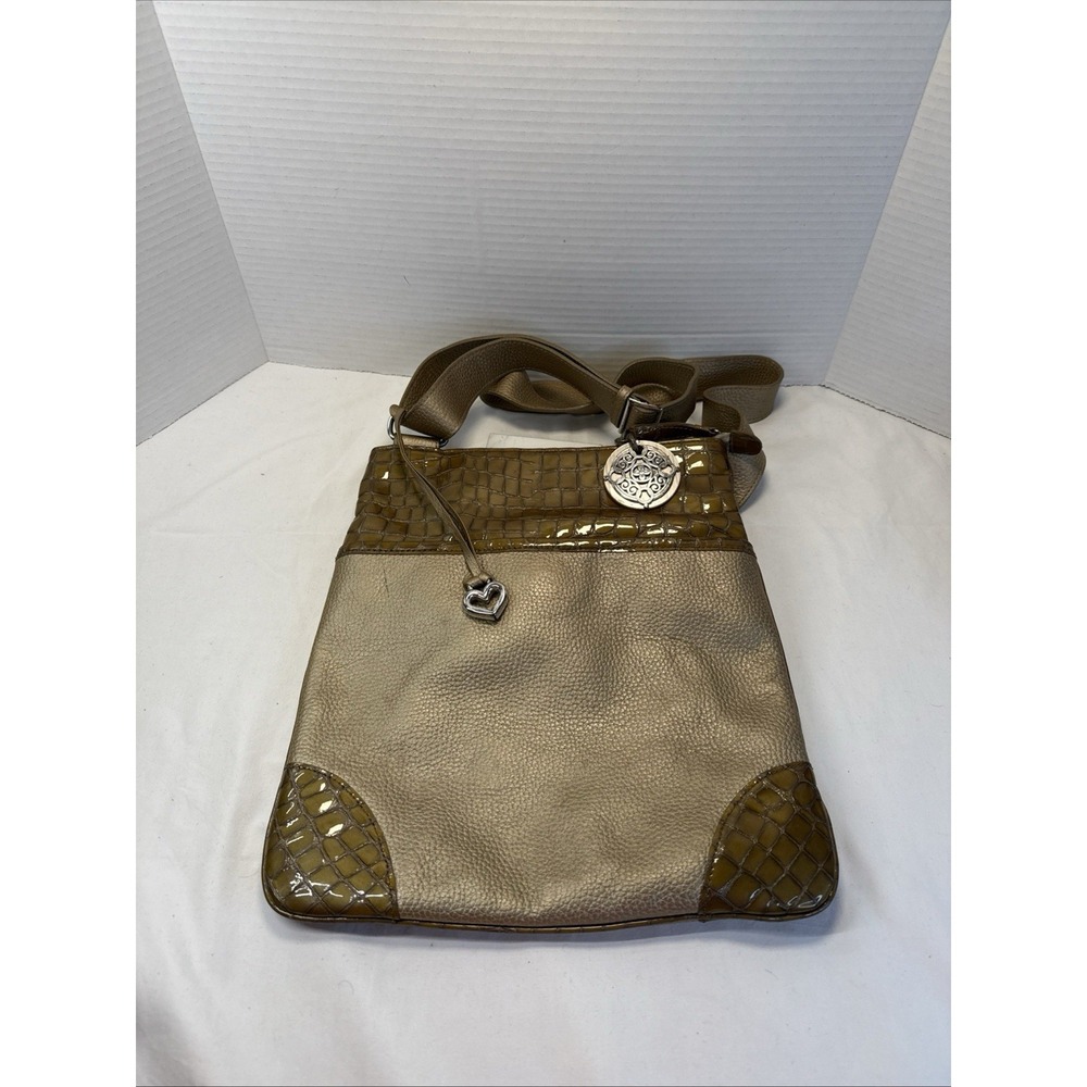 BRIGHTON Handbag Crossbody Shoulder Bag Gold Faux Croc Embossed E259487.